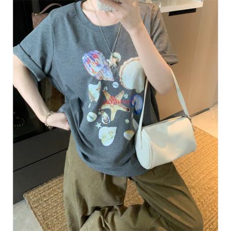 BY15900# 宽松版大码夏季胖mm正肩纯棉短袖海星贝壳印花宽松T恤上衣女 服裝批發女裝批發服飾貨源