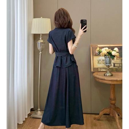 BY15905# 夏装新款大码女装收腰休闲衬衫仿牛仔显瘦半身裙通勤套装 服裝批發女裝批發服飾貨源