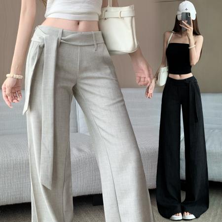 小众设计感米灰色直筒阔腿西装裤女春夏季通勤百搭显瘦休闲长裤 服裝批發女裝批發服飾貨源
