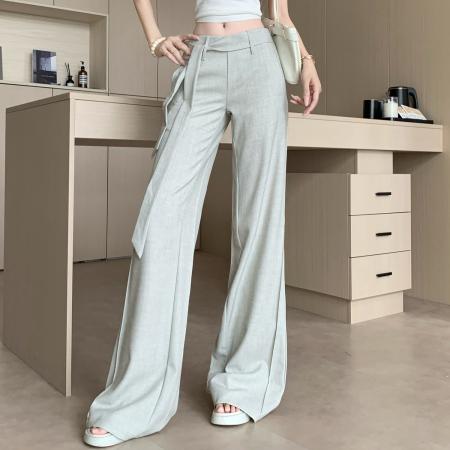 BY15907# 小众设计感米灰色直筒阔腿西装裤女春夏季通勤百搭显瘦休闲长裤 服裝批發女裝批發服飾貨源