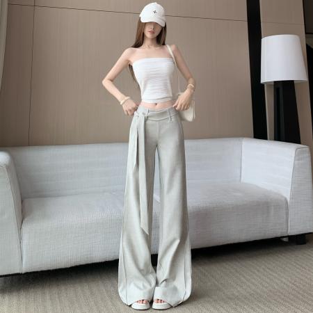 BY15907# 小众设计感米灰色直筒阔腿西装裤女春夏季通勤百搭显瘦休闲长裤 服裝批發女裝批發服飾貨源