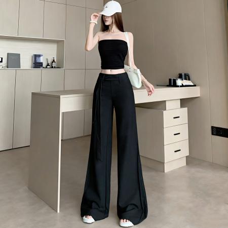 BY15907# 小众设计感米灰色直筒阔腿西装裤女春夏季通勤百搭显瘦休闲长裤 服裝批發女裝批發服飾貨源