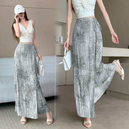 夏季法式优雅复古度假风简约时尚印花高腰显瘦设计感半身长裙子 服裝批發女裝批發服飾貨源