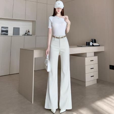 米杏色直筒西装裤女春新款纯欲御姐风高腰喇叭休闲裤显瘦长裤 服裝批發女裝批發服飾貨源