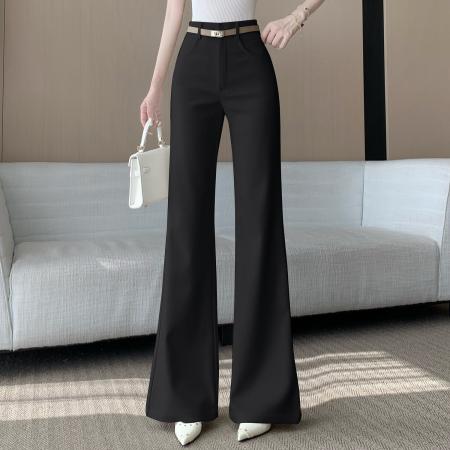 米杏色直筒西装裤女春新款纯欲御姐风高腰喇叭休闲裤显瘦长裤 服裝批發女裝批發服飾貨源