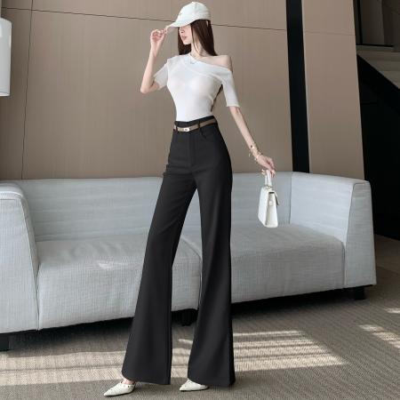 米杏色直筒西装裤女春新款纯欲御姐风高腰喇叭休闲裤显瘦长裤 服裝批發女裝批發服飾貨源