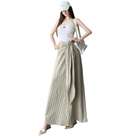 法式高级感收腰绑带条纹半身裙女新款高腰显瘦气质漂亮长裙子 服裝批發女裝批發服飾貨源