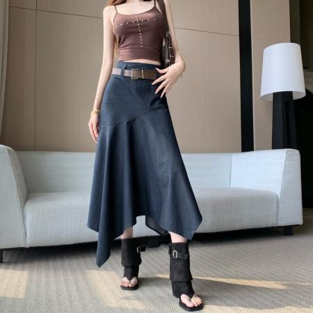 复古设计感不规则半身裙子女士春夏新款小众高腰显瘦a字半身伞裙 服裝批發女裝批發服飾貨源