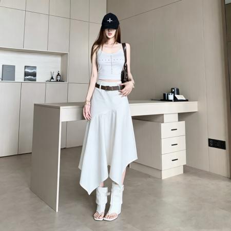 复古设计感不规则半身裙子女士春夏新款小众高腰显瘦a字半身伞裙 服裝批發女裝批發服飾貨源