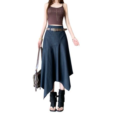 复古设计感不规则半身裙子女士春夏新款小众高腰显瘦a字半身伞裙 服裝批發女裝批發服飾貨源