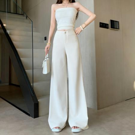 气质阔腿直筒复古老钱风西装裤女春夏新款高级显瘦百搭休闲裤 服裝批發女裝批發服飾貨源