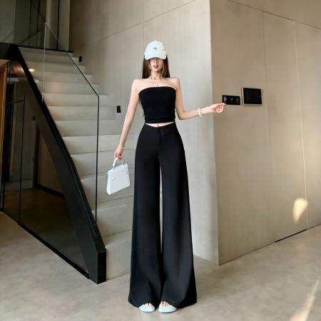 气质阔腿直筒复古老钱风西装裤女春夏新款高级显瘦百搭休闲裤 服裝批發女裝批發服飾貨源