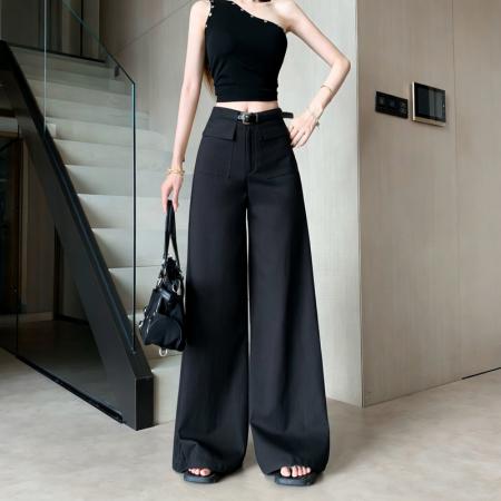 高腰韩版工装卡其色阔腿裤女春夏通勤百搭显瘦拖地慵懒风休闲裤 服裝批發女裝批發服飾貨源