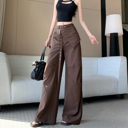 BY15920# 咖色两件可拆卸屁帘工装裤女春夏薄新款设计感宽松阔腿运动裤 服裝批發女裝批發服飾貨源