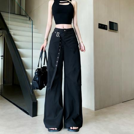 BY15920# 咖色两件可拆卸屁帘工装裤女春夏薄新款设计感宽松阔腿运动裤 服裝批發女裝批發服飾貨源