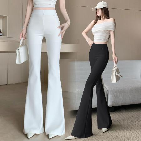白色微喇西装裤女春夏新款高腰垂感显瘦修身喇叭裤休闲长裤 服裝批發女裝批發服飾貨源