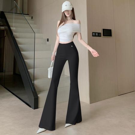 白色微喇西装裤女春夏新款高腰垂感显瘦修身喇叭裤休闲长裤 服裝批發女裝批發服飾貨源