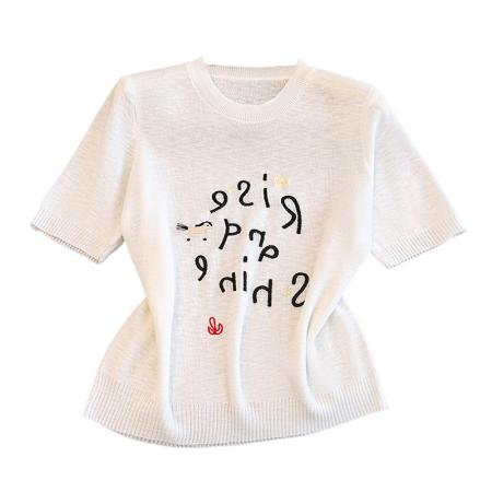 BY15925# 夏季新款时尚洋气刺绣圆领针织衫T恤女休闲百搭宽松减龄上衣 服裝批發女裝批發服飾貨源