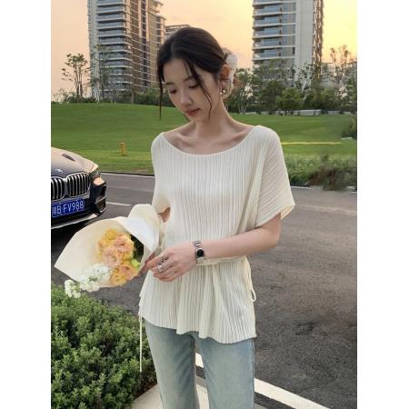 BY15929# 时尚老钱风莱赛尔肌理坑条宽松收腰蝙蝠袖针织小衫 服裝批發女裝批發服飾貨源