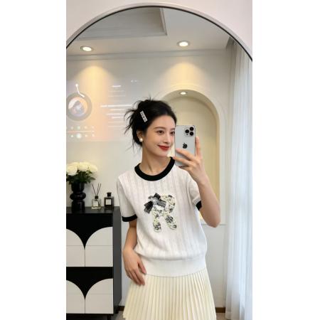 BY15933# 时尚新款重工针织刺绣短袖针织衫圆领显瘦气质法式上衣 服裝批發女裝批發服飾貨源