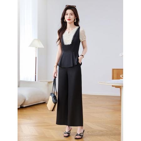 气质时尚套装夏季新款贵夫人洋气高端减龄显瘦职业雪纺两件套 服裝批發女裝批發服飾貨源