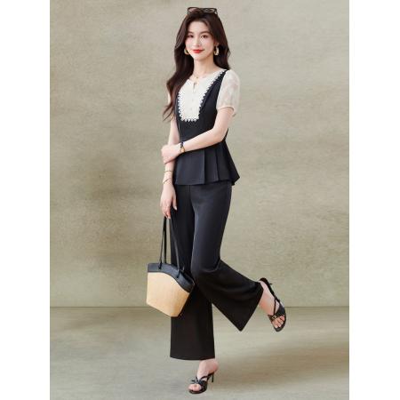 气质时尚套装夏季新款贵夫人洋气高端减龄显瘦职业雪纺两件套 服裝批發女裝批發服飾貨源