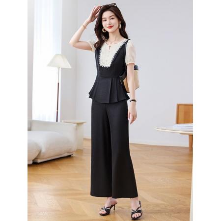 气质时尚套装夏季新款贵夫人洋气高端减龄显瘦职业雪纺两件套 服裝批發女裝批發服飾貨源