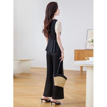 气质时尚套装夏季新款贵夫人洋气高端减龄显瘦职业雪纺两件套 服裝批發女裝批發服飾貨源