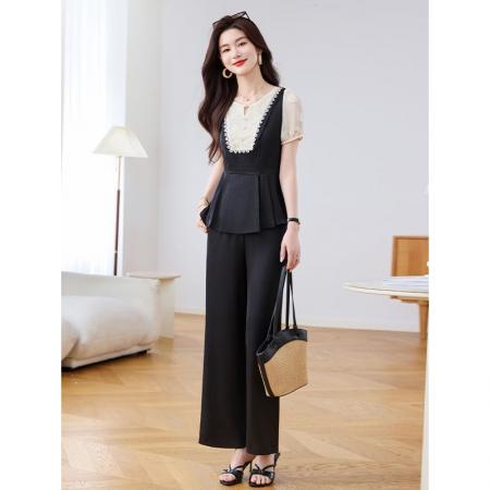 气质时尚套装夏季新款贵夫人洋气高端减龄显瘦职业雪纺两件套 服裝批發女裝批發服飾貨源