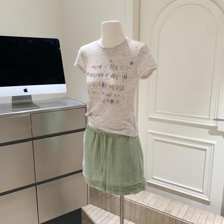 BY15946# 蘑糯糯同款花纱童趣修身短袖T恤杂色圆领套头上衣 服裝批發女裝批發服飾貨源