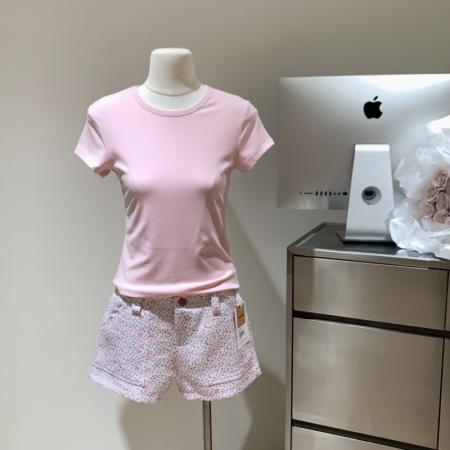 BY15949# 蘑糯糯同款粉色花色短裤女休闲设计感清新碎花热裤 服裝批發女裝批發服飾貨源