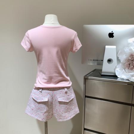BY15949# 蘑糯糯同款粉色花色短裤女休闲设计感清新碎花热裤 服裝批發女裝批發服飾貨源