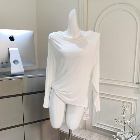 BY15951# 免疫系统软糯兰精天丝露背荡领珠链长袖罩衫上衣 服裝批發女裝批發服飾貨源