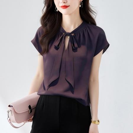 优雅风显白系带雪纺衬衫时髦通勤...