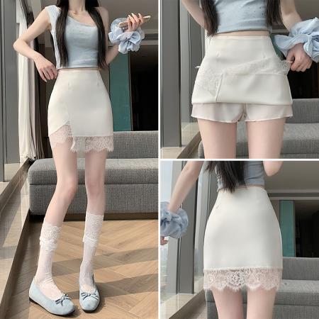设计感蕾丝拼接A字半身裙女夏季新款高腰修身显瘦包臀短裙 服裝批發女裝批發服飾貨源