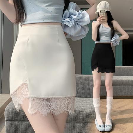 设计感蕾丝拼接A字半身裙女夏季新款高腰修身显瘦包臀短裙 服裝批發女裝批發服飾貨源