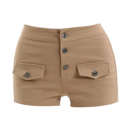 纯欲辣妹卡其色短裤夏新款高腰修身显瘦弹力包臀女团热裤 服裝批發女裝批發服飾貨源
