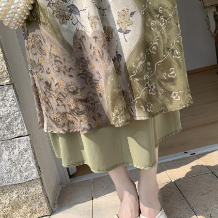 BY15984# 夏季新款中古感晕染印花鱼尾裙半身裙显瘦包臀裙度假风雪纺长裙 服裝批發女裝批發服飾貨源