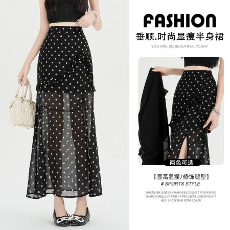 不规则波点半身裙女新款气质高腰显瘦长裙 服裝批發女裝批發服飾貨源