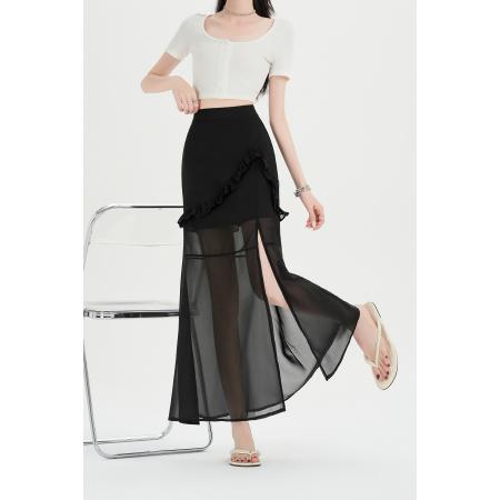 不规则波点半身裙女新款气质高腰显瘦长裙 服裝批發女裝批發服飾貨源