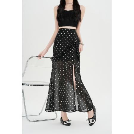 不规则波点半身裙女新款气质高腰显瘦长裙 服裝批發女裝批發服飾貨源