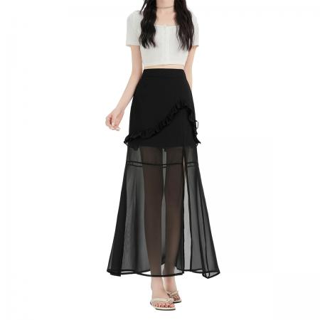 不规则波点半身裙女新款气质高腰显瘦长裙 服裝批發女裝批發服飾貨源