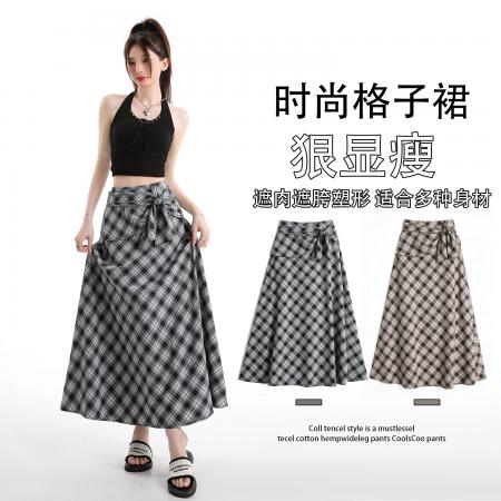 BY15990# 不规则格子半身裙女春款新款女装a字裙高腰中长款半裙 服裝批發女裝批發服飾貨源