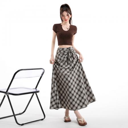 BY15990# 不规则格子半身裙女春款新款女装a字裙高腰中长款半裙 服裝批發女裝批發服飾貨源