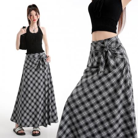 BY15990# 不规则格子半身裙女春款新款女装a字裙高腰中长款半裙 服裝批發女裝批發服飾貨源