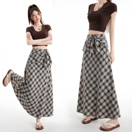 BY15990# 不规则格子半身裙女春款新款女装a字裙高腰中长款半裙 服裝批發女裝批發服飾貨源