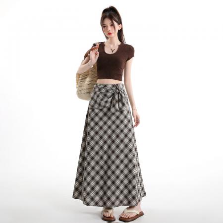 BY15990# 不规则格子半身裙女春款新款女装a字裙高腰中长款半裙 服裝批發女裝批發服飾貨源