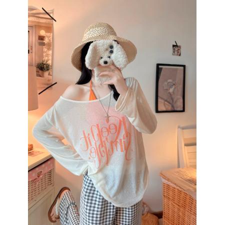 BY15998# 宽松慵懒风字母印花防晒T恤女+挂脖内搭小吊带 服裝批發女裝批發服飾貨源