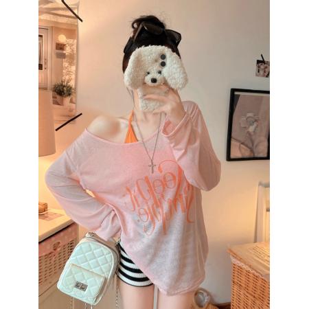 BY15998# 宽松慵懒风字母印花防晒T恤女+挂脖内搭小吊带 服裝批發女裝批發服飾貨源