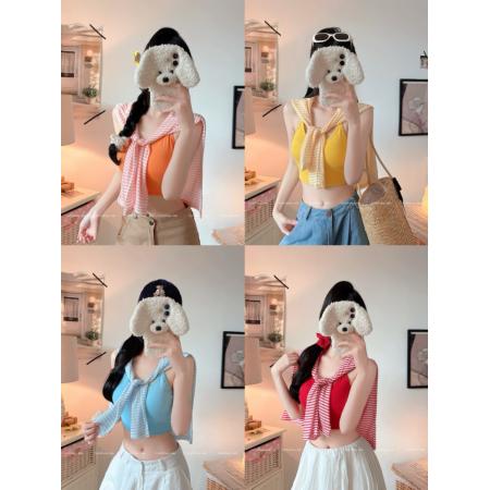 BY16001# 宽松条纹防晒衫女夏长袖百搭T恤+挂脖背心两件套 服裝批發女裝批發服飾貨源